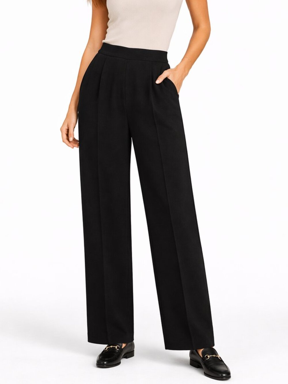 St John Basics Black Knit Trouser Pants Sz 12 Pull On Elastic Waist Career Wear